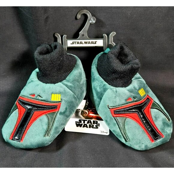 Star Wars Mandalorian Boba Fett Kids Sz 9/10 Slippers Green Red Gripper Shoes - Picture 1 of 6
